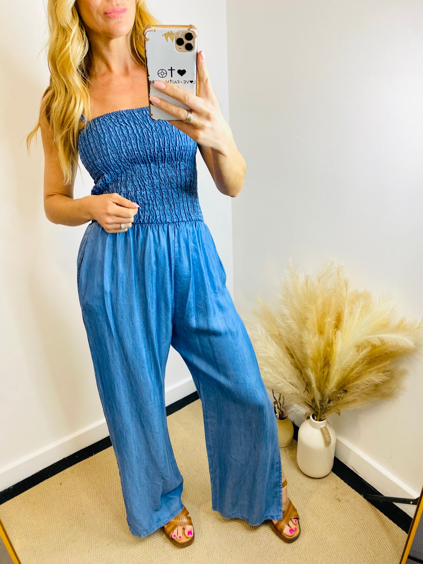 MICH - Bardot Denim Jumpsuit