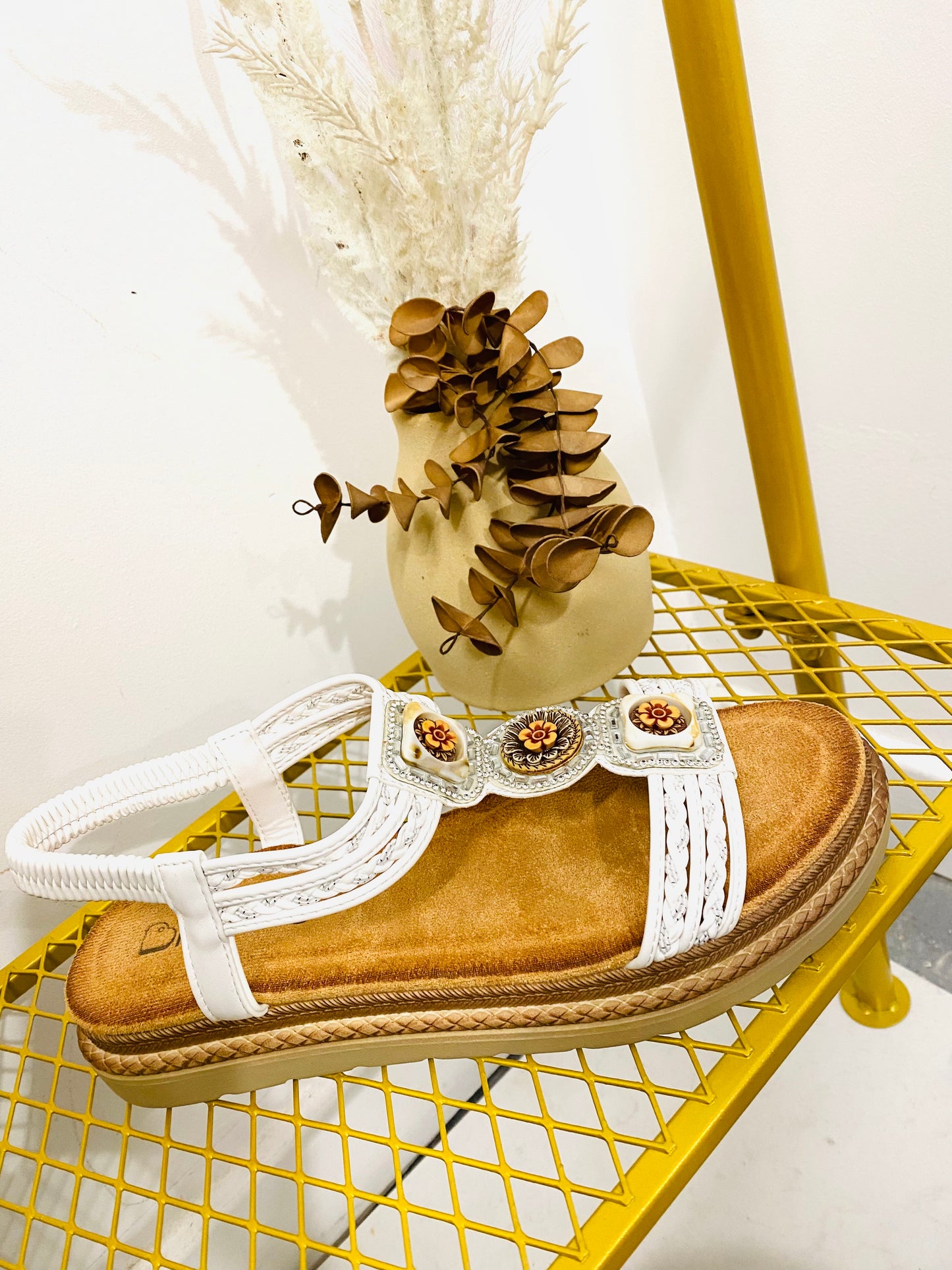 ROMA - Flower Beaded Sandal In White