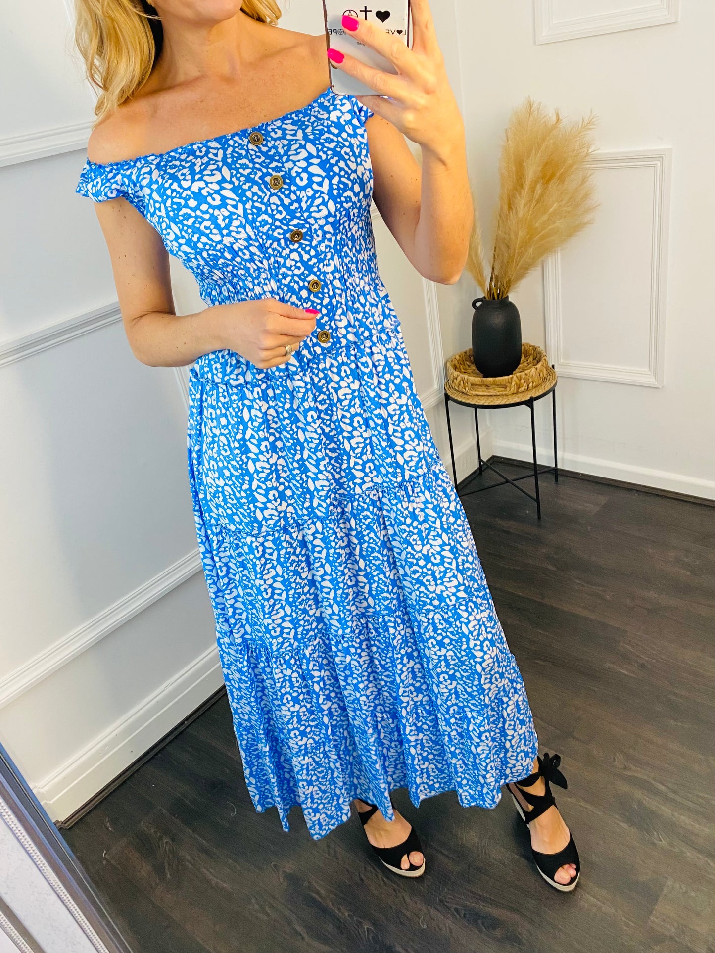 THEA - Blue Sleeveless Bardot Maxi Dress
