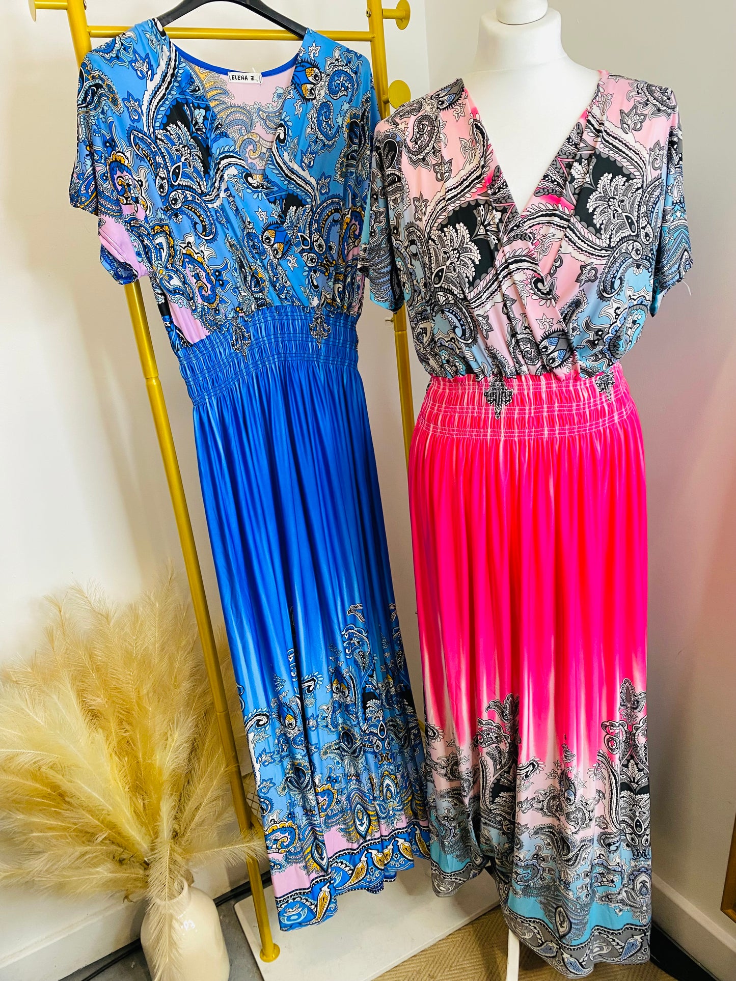 AVA - Capped Sleeve Elasticated Maxi Dress In Hot Pink (CLEARANCE)