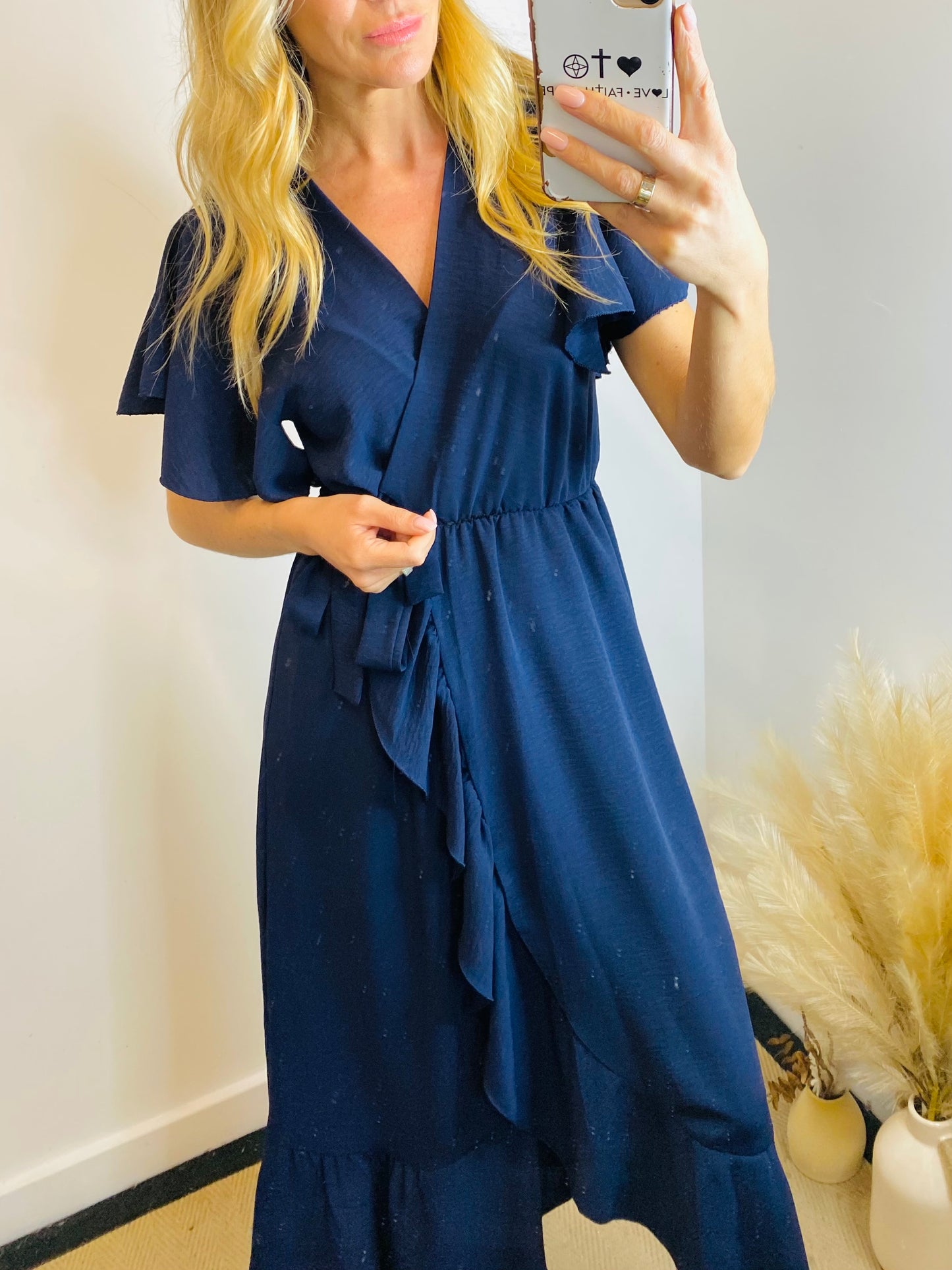 DARA - Plain Ruffe Wrap Style Dress In Navy