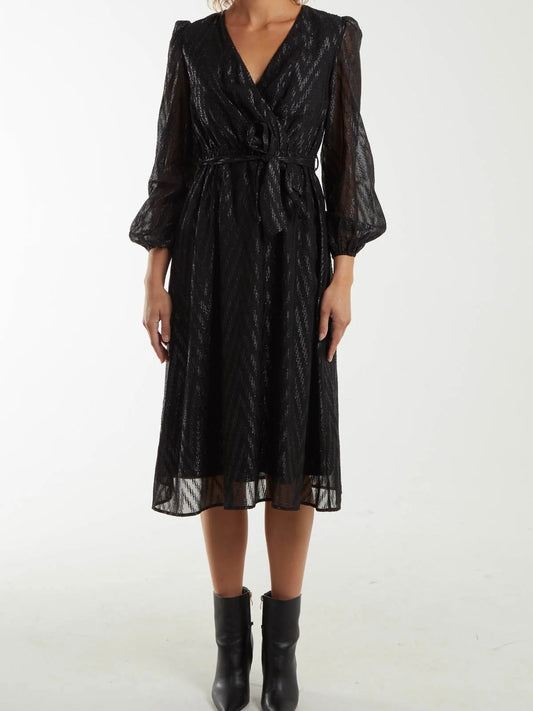 SIA - Black Sparkle Midi Wrap Dress