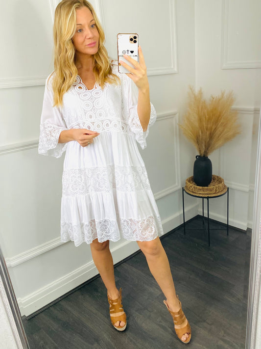 ASPEN - White Lace Tunic Dress