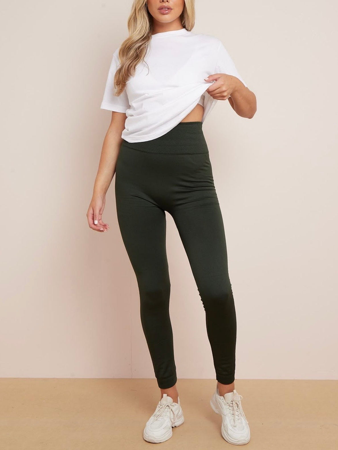 ORLA - Fleecy Full Length Leggings In Khaki