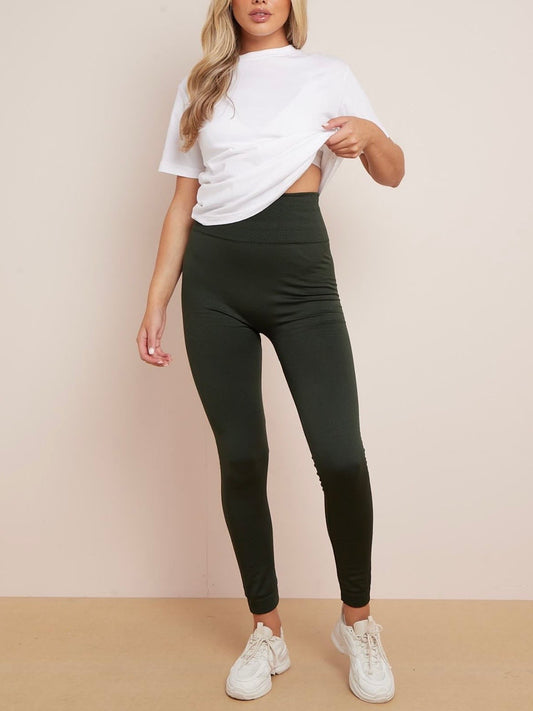 ORLA - Fleecy Full Length Leggings In Khaki