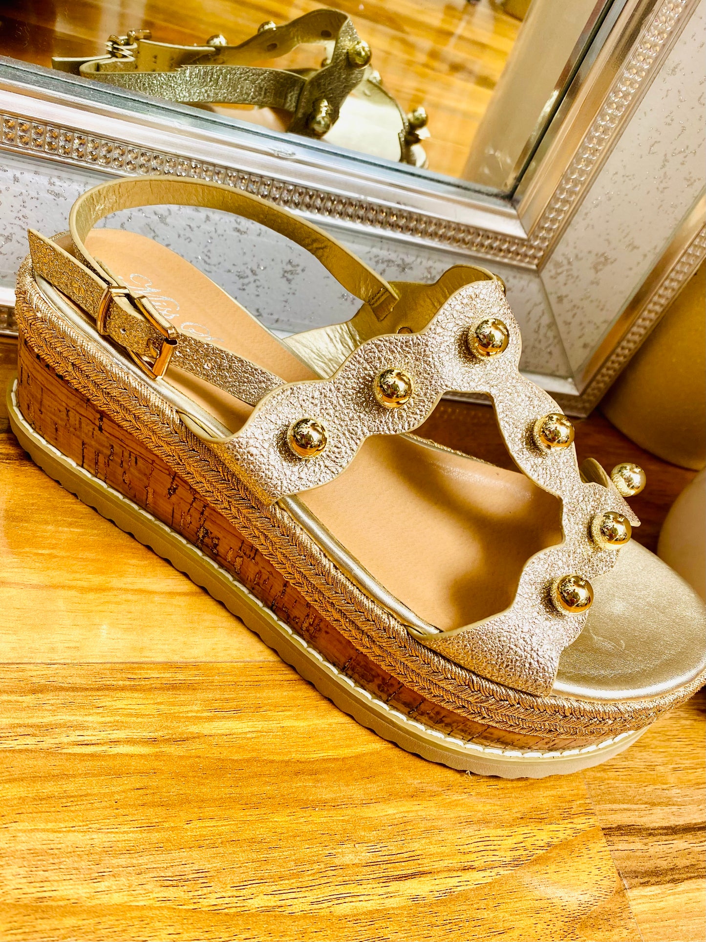 PARIS - Gold Ball Stud Flatform Sandal (CLEARANCE)