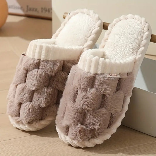 ELSA - Two Tone Fluffy Slipper With Rubber Sole