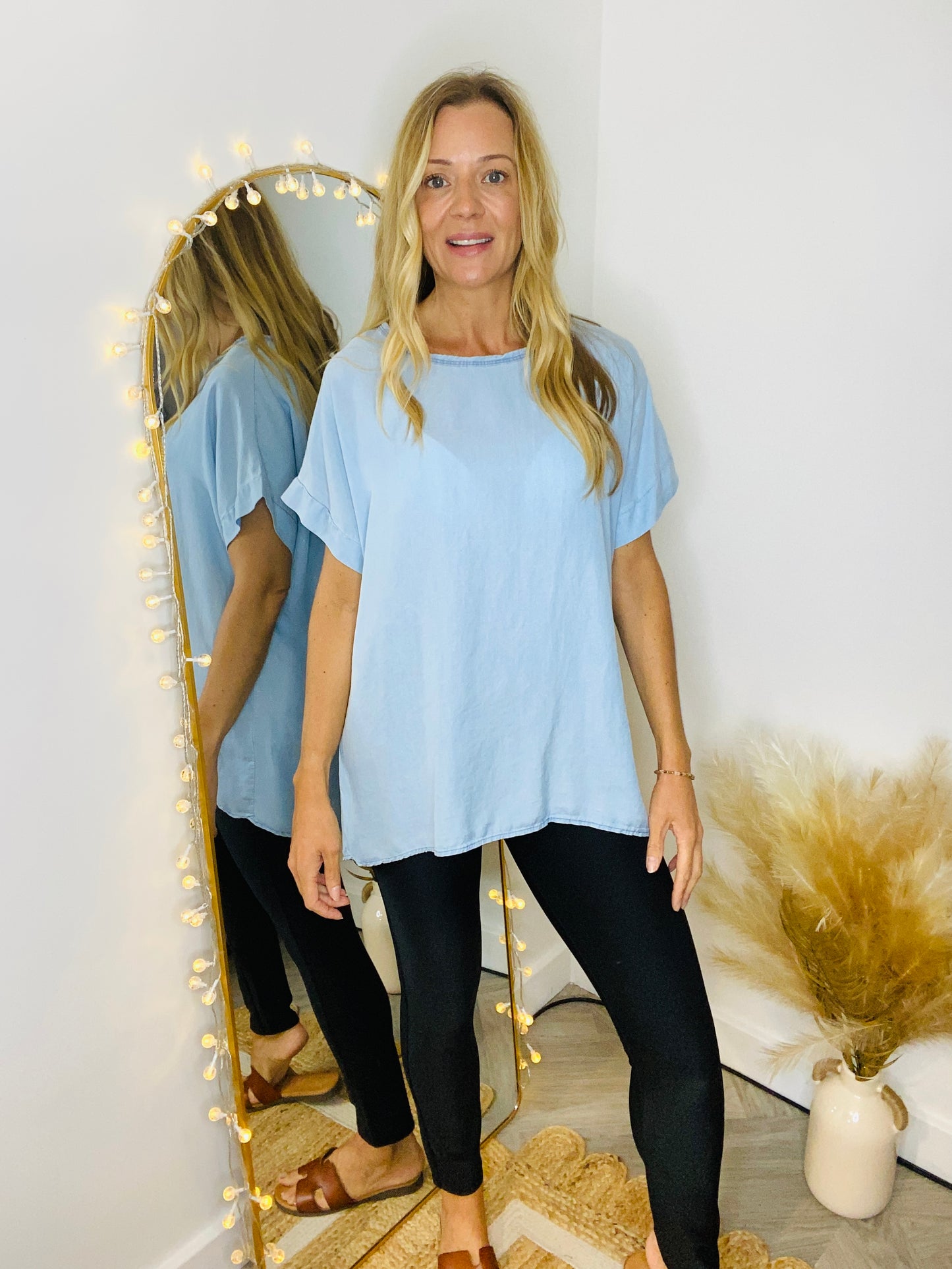 ZANTHIE - Soft Denim Drop Shoulder Top (CLEARANCE)