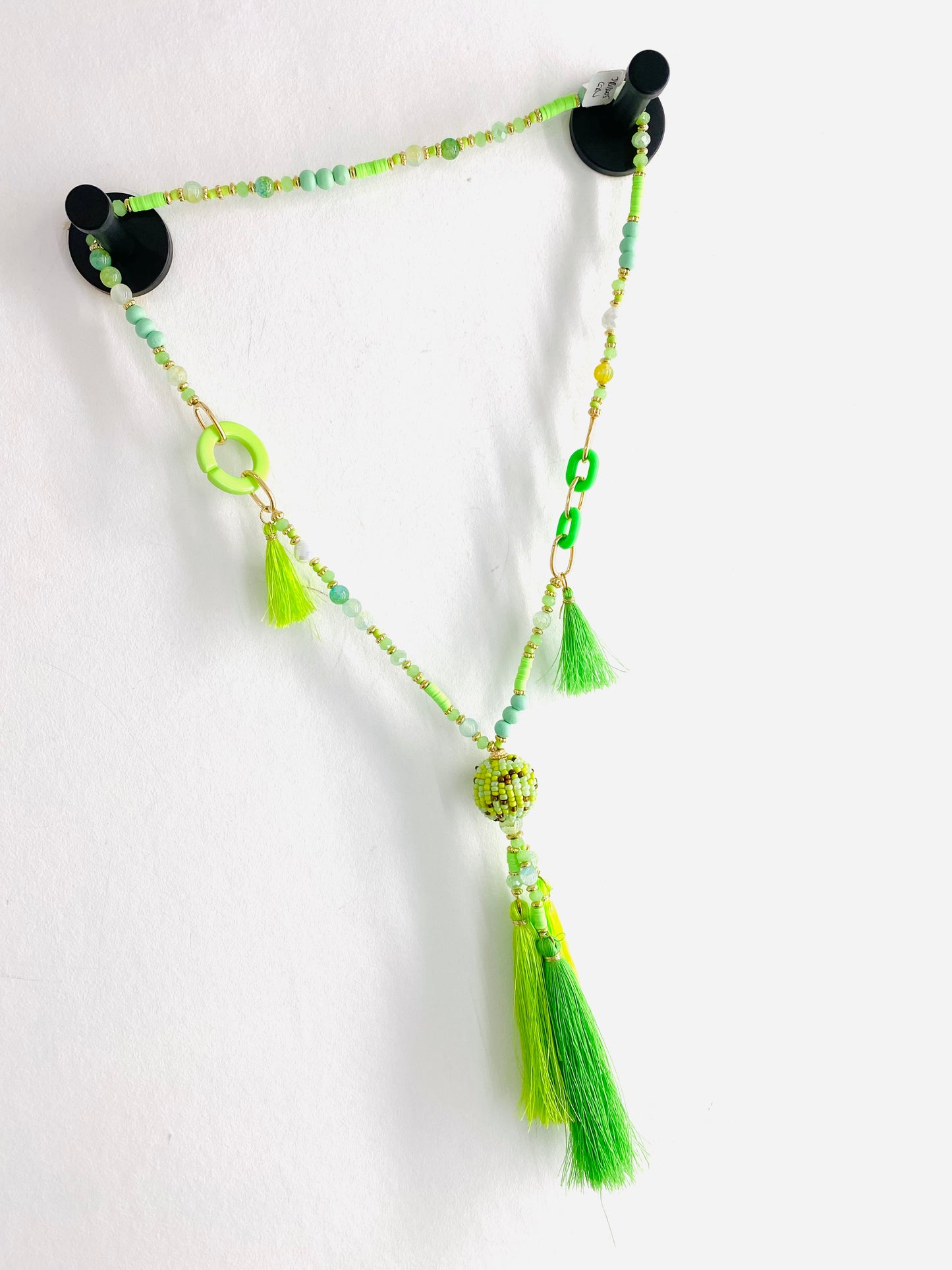 BOHO - Green Tassle Long Necklace CLEARANCE