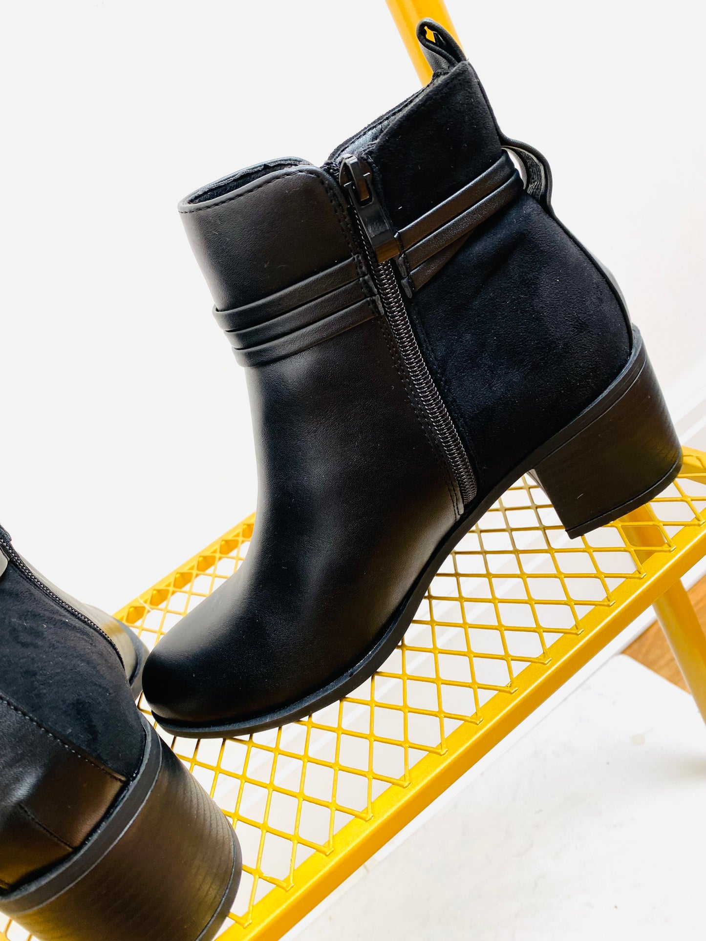 URBAN - Black Faux Leather & Suede Tassel Ankle Boot