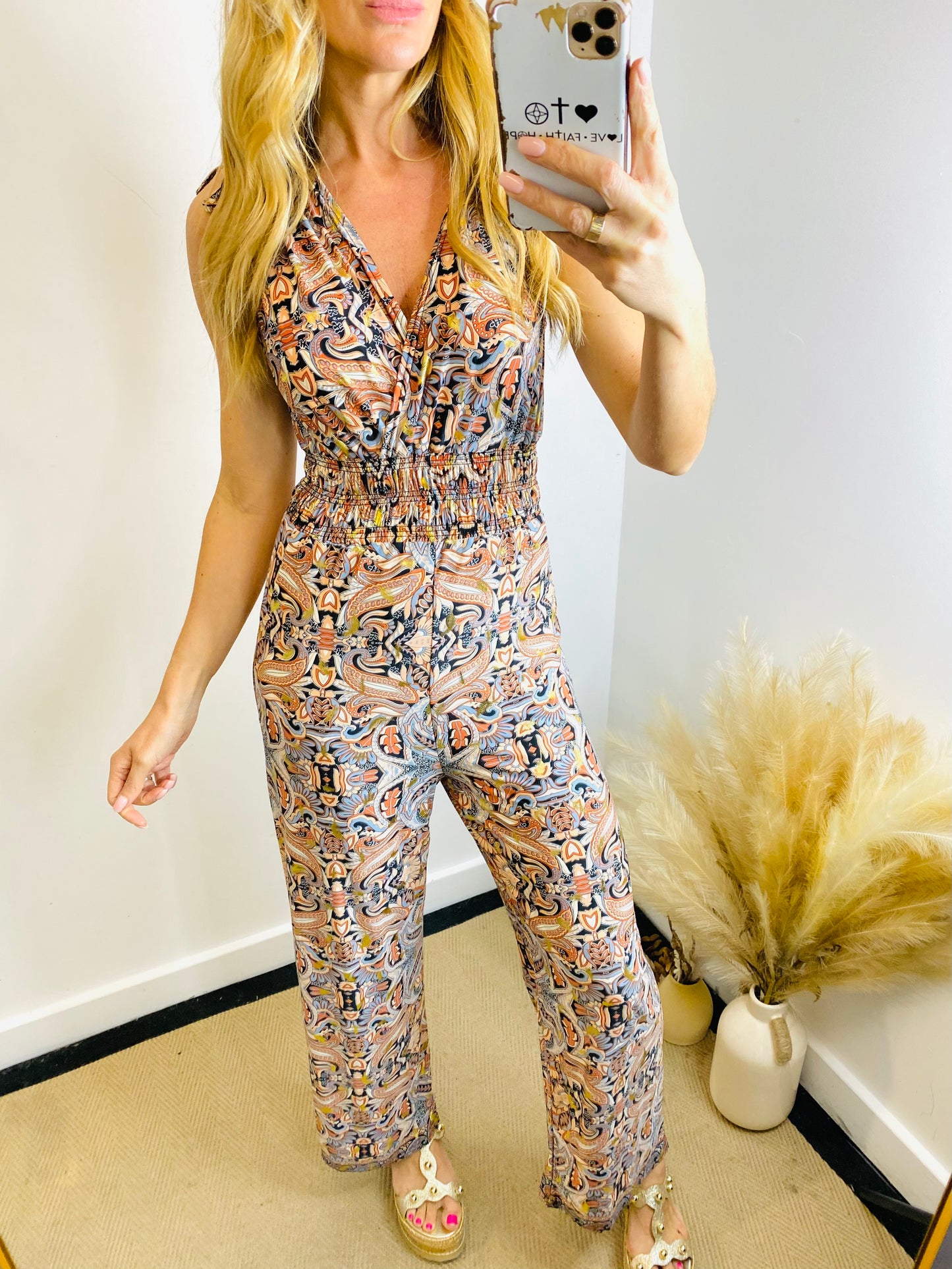 JENNIE - Sleeveless Elasticated Jumpsuit In Tan