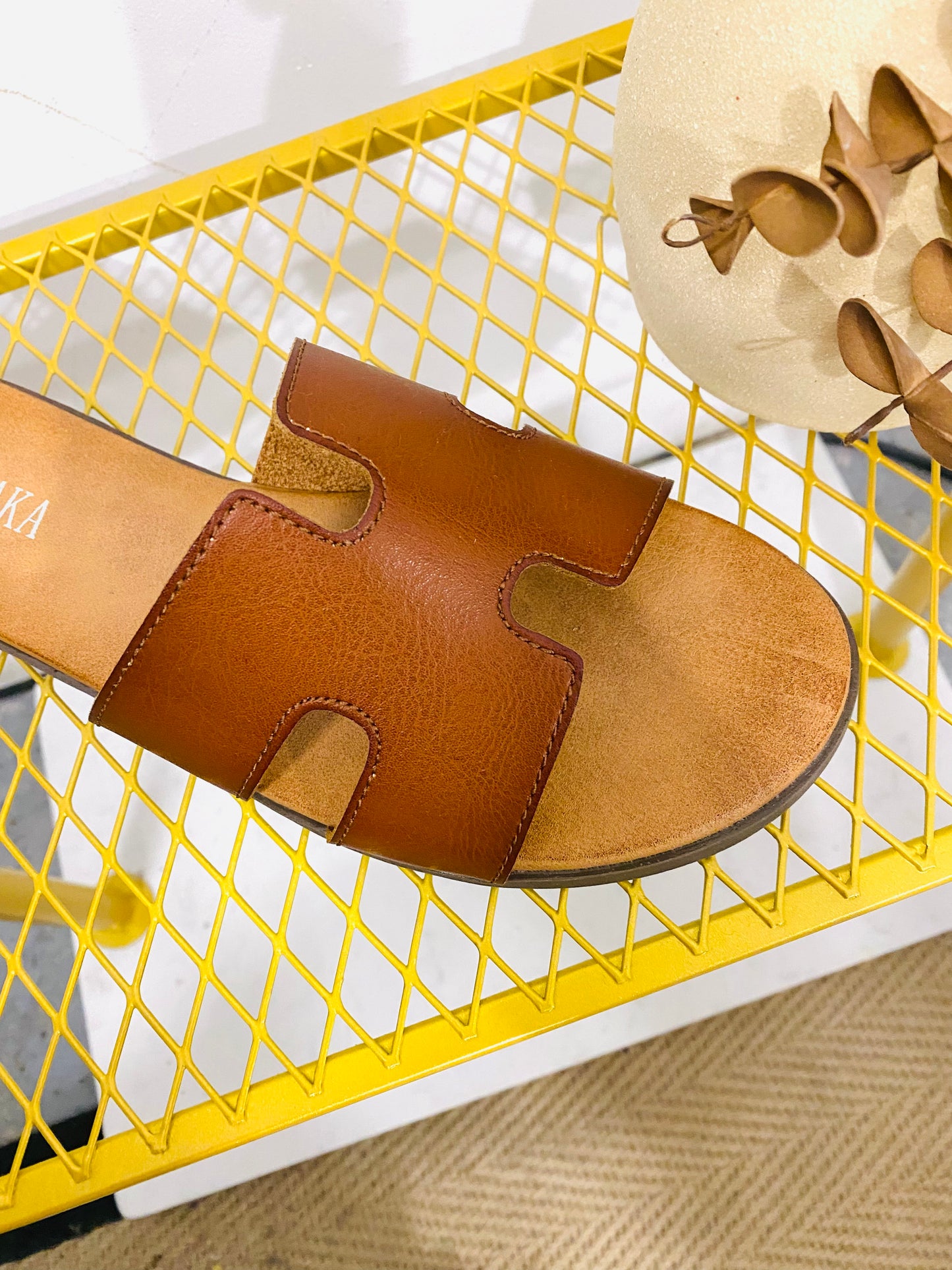 TOGA - Leather Look Slider In Camel (CLEARANCE)