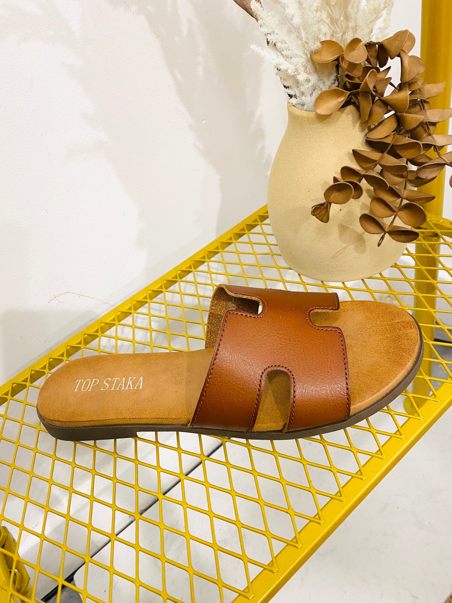 TOGA - Leather Look Slider In Camel (CLEARANCE)
