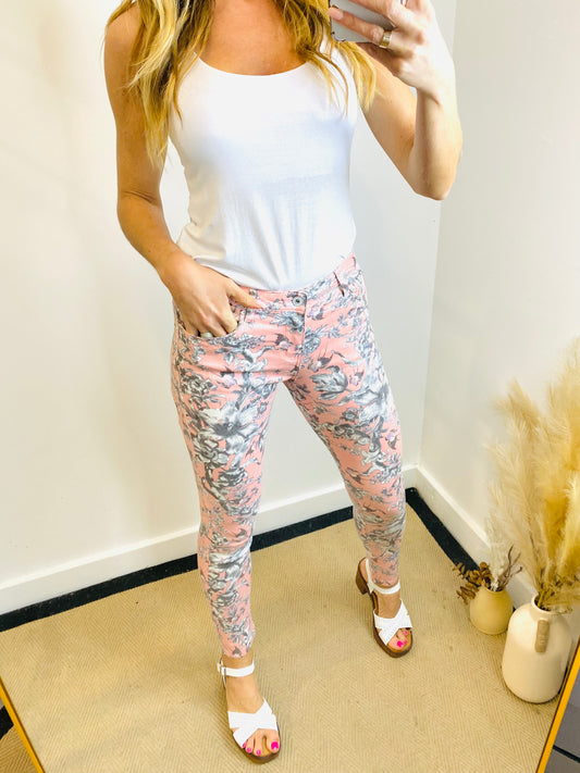 FLO - Toxik Skinny Floral Jeans In Pink (CLEARANCE)
