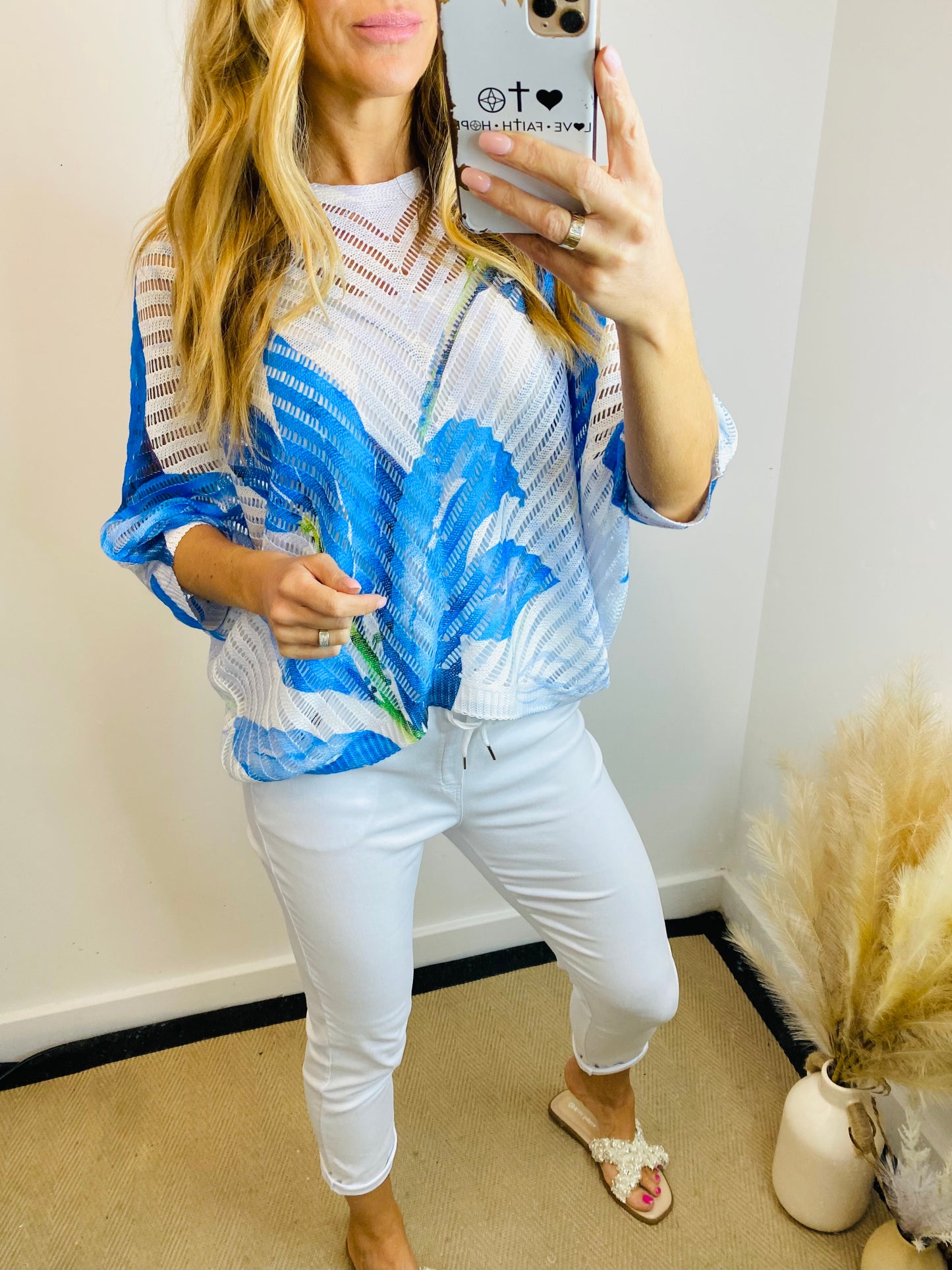 MAPLE - Floral Print Crochet Style Jumper In Blue