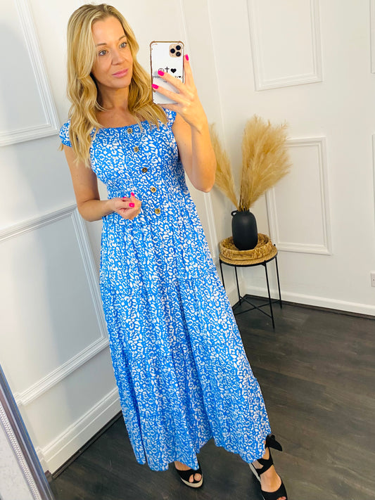 THEA - Blue Sleeveless Bardot Maxi Dress