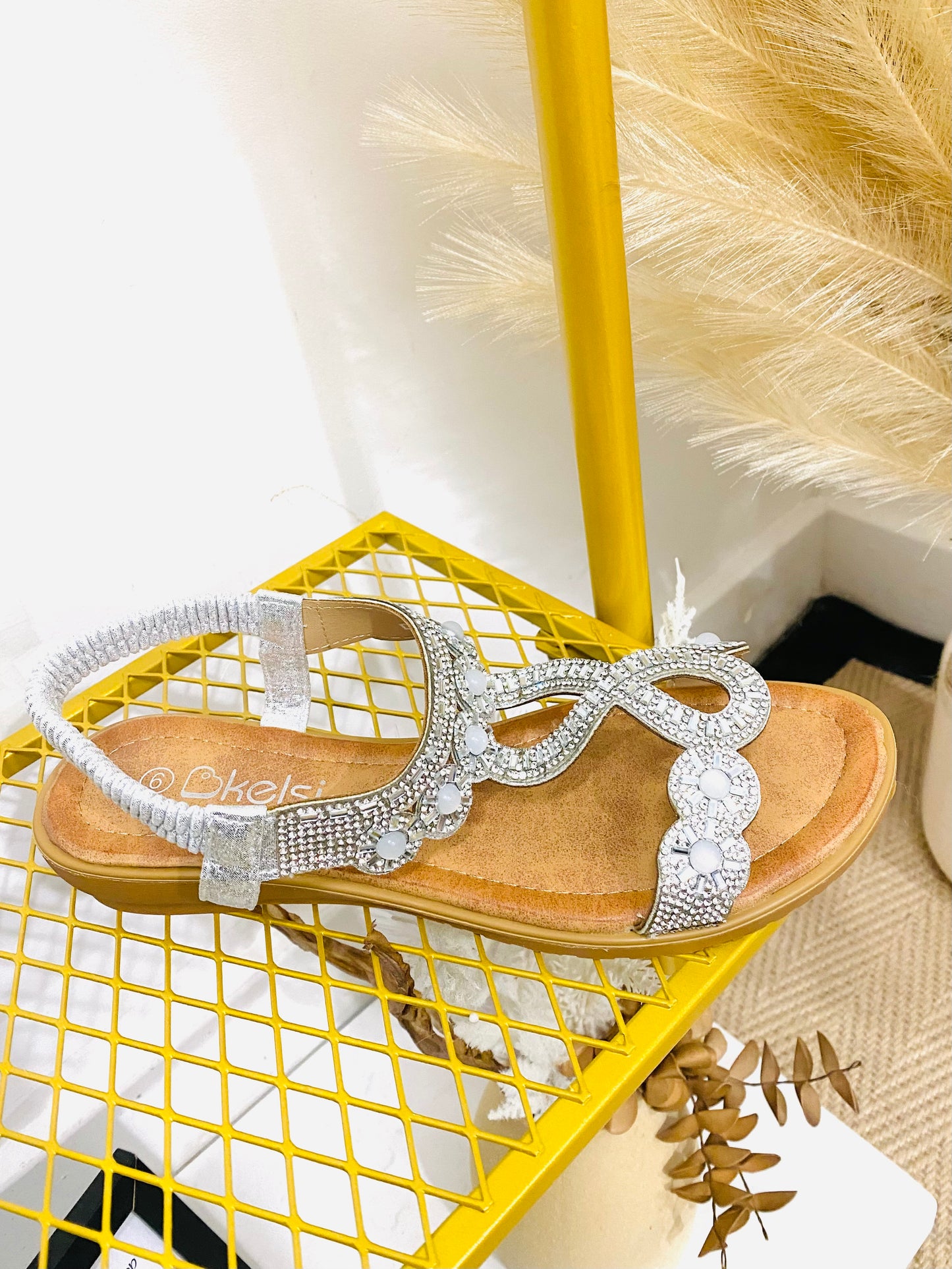 CYPRUS - Diamante Elastic Strap Sandal In Silver (CLEARANCE)