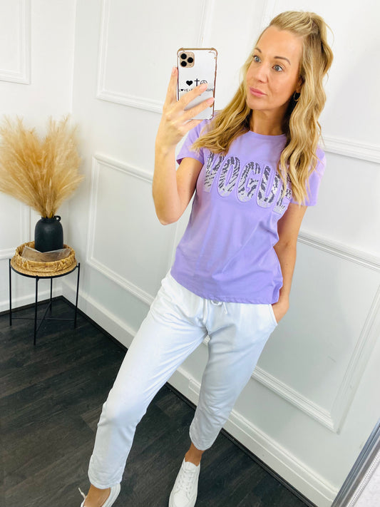 VOGUE - Lilac Fitted Style Gemstone T-Shirt