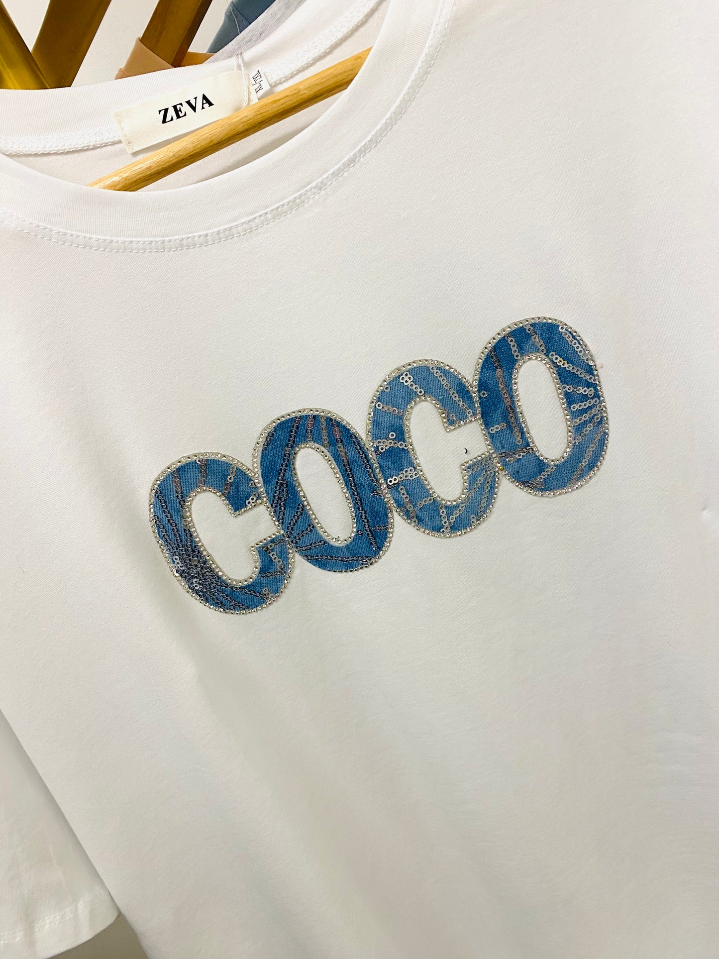 CHRISSY - Coco Denim Slogan Loose Fit T-Shirt