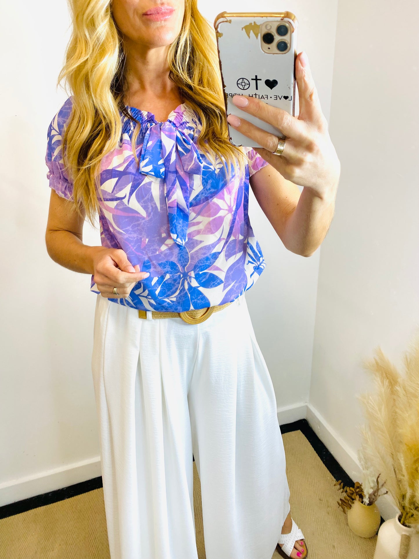 PIPPA - Tropical Print Bardot Top In Lilac