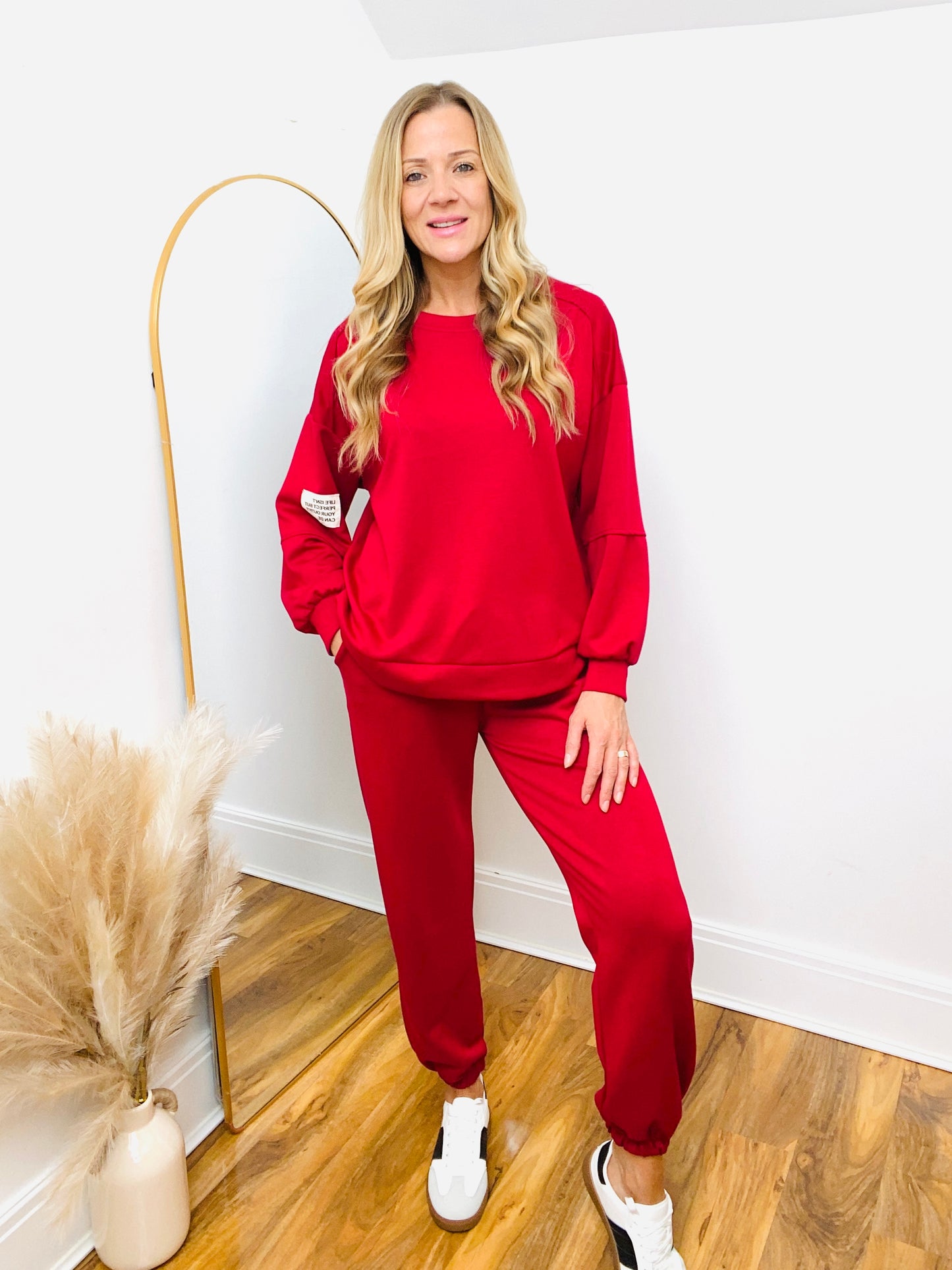 SHELLEY Wine Red Sweatshirt & Cuffed Bottom Jogger Co-ord Set