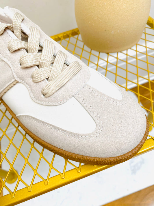 ATLANTA - Beige & Cream Faux Leather & Suede Gum Sole Trainer