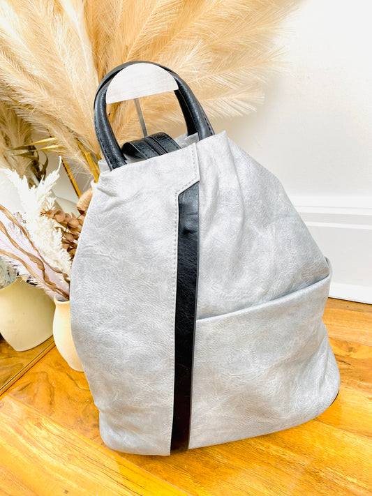 Top handle faux leather black and grey ruck sack