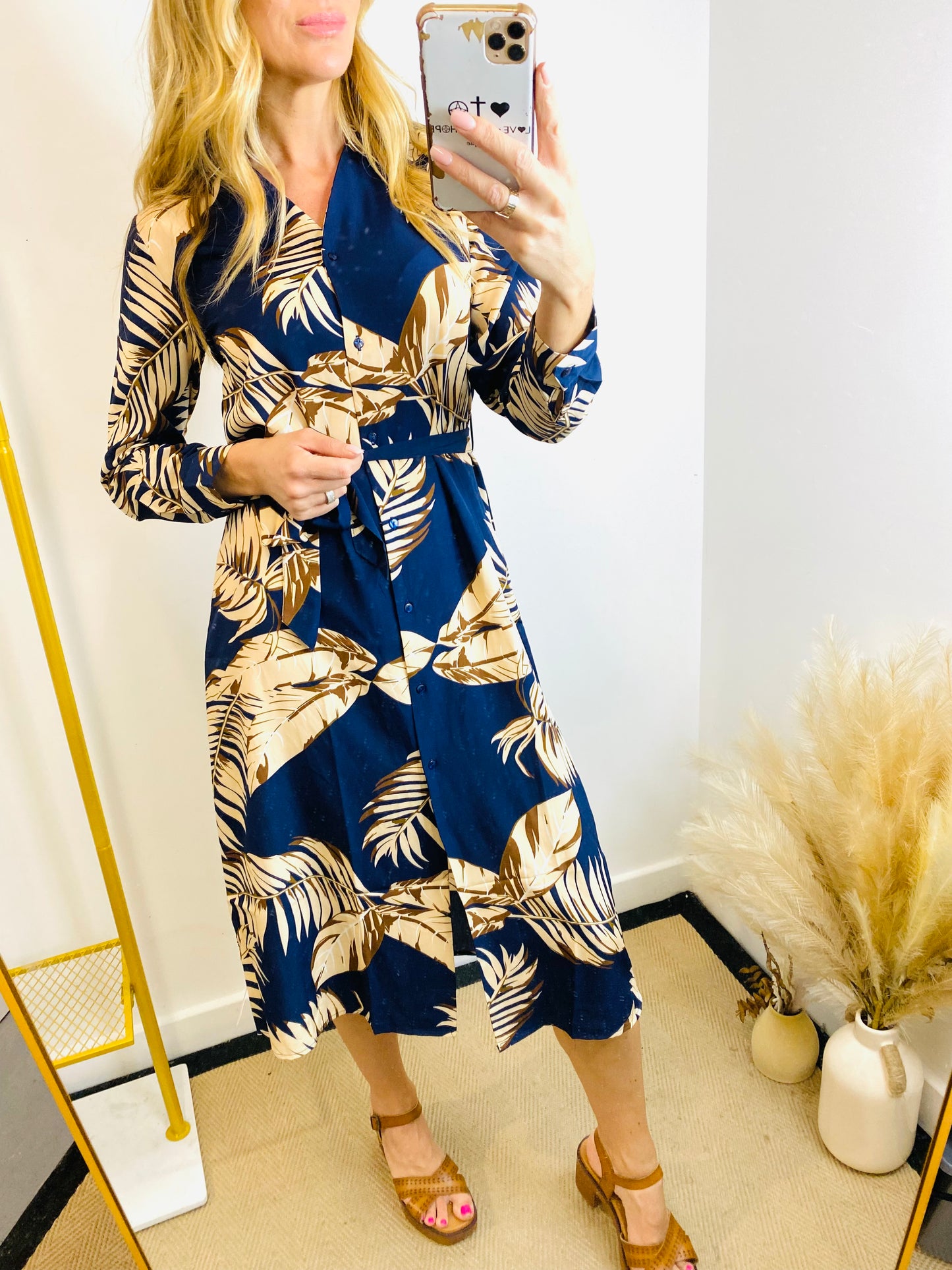 MIA - Tropical Print Midi Shirt Dress In Navy (CLEARANCE)