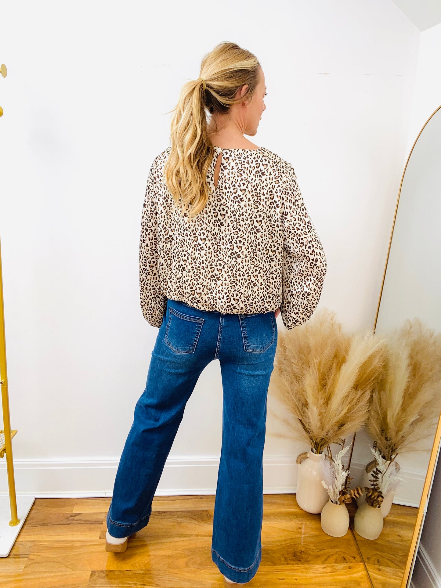 SOPHIE - Chocolate Leopard Print Long Sleeve Blouse By QED London