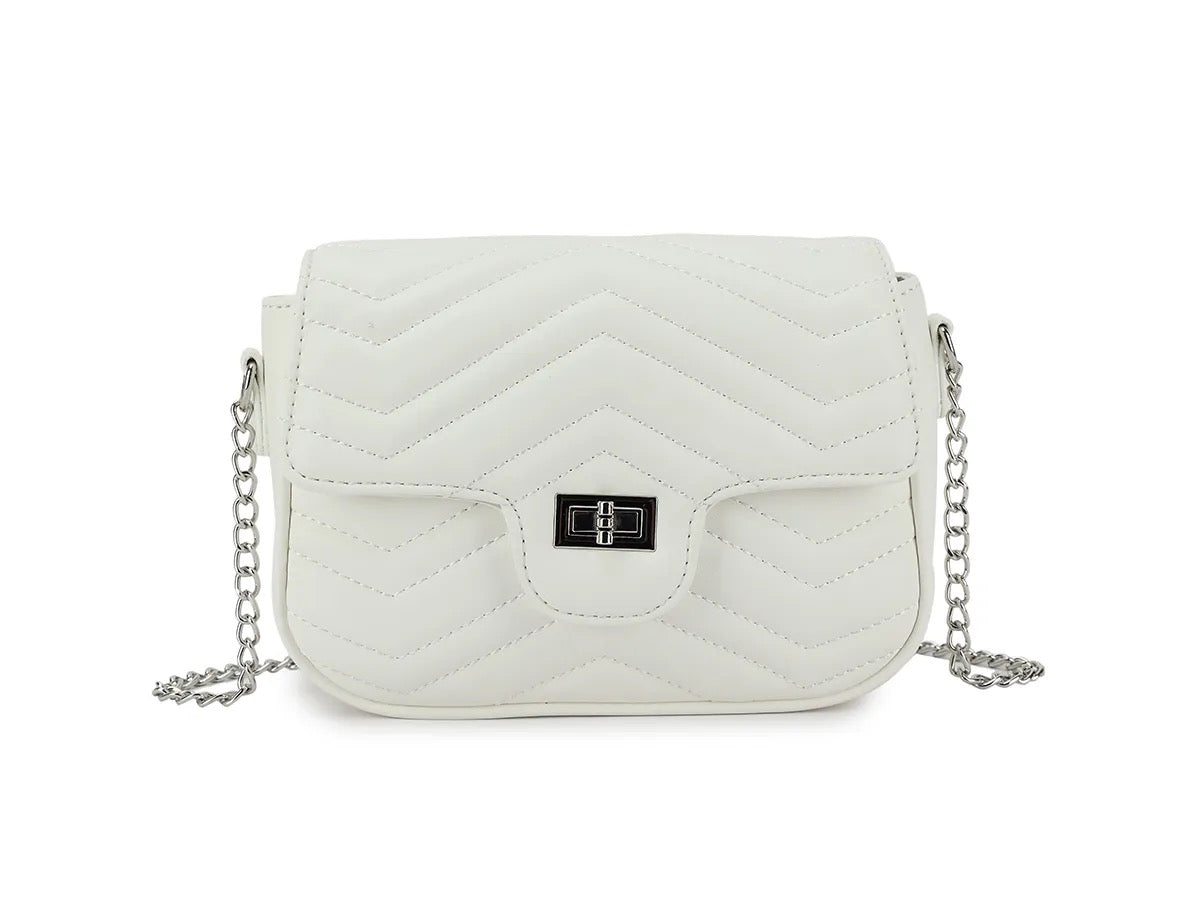 SHANIE - White Quilted Small Shoulder Bag