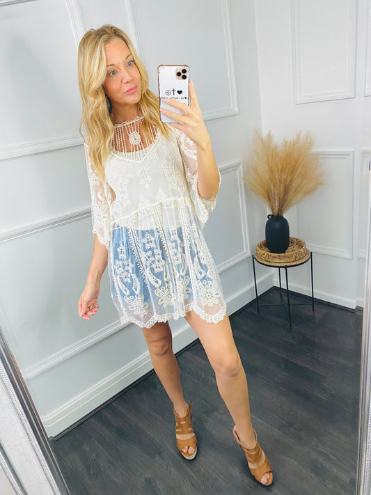 JOLIE - Cream Sheer Lace Cover Up Tunic
