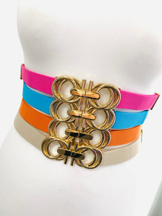 AMBER - Gold Clasp Elasticated Belt (Various Colours)