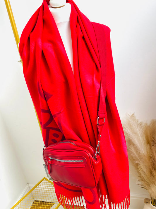 BUNDLE 17 - Red Crossbody & Red Two Tone Scarf