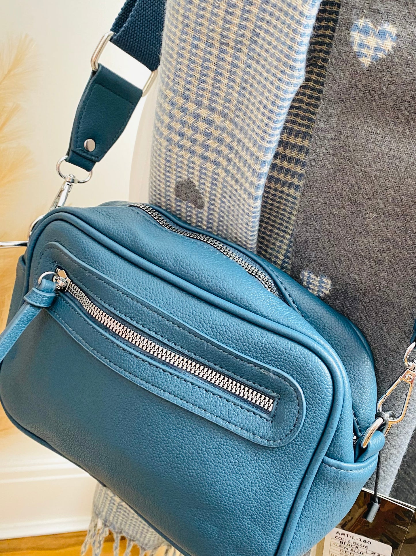 BUNDLE 20 - Blue Crossbody & Blue & Cream Heart Scarf