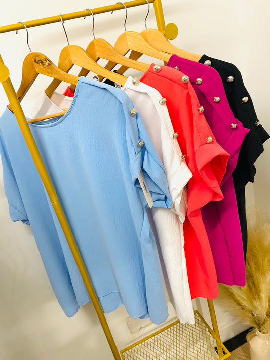 CINZA - Button Short Sleeve Top