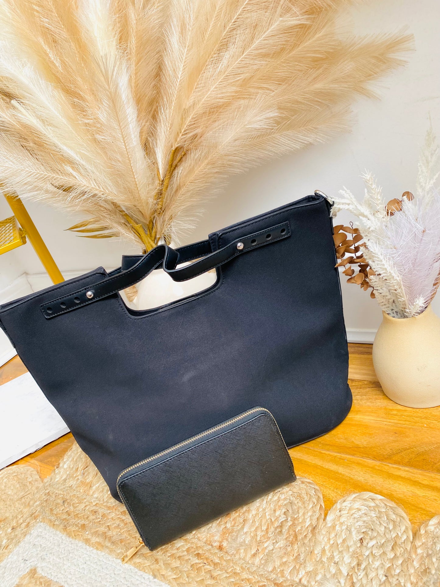 BUNDLE 15 - Black Faux Suede Tote Bag & Black Faux Leather Purse