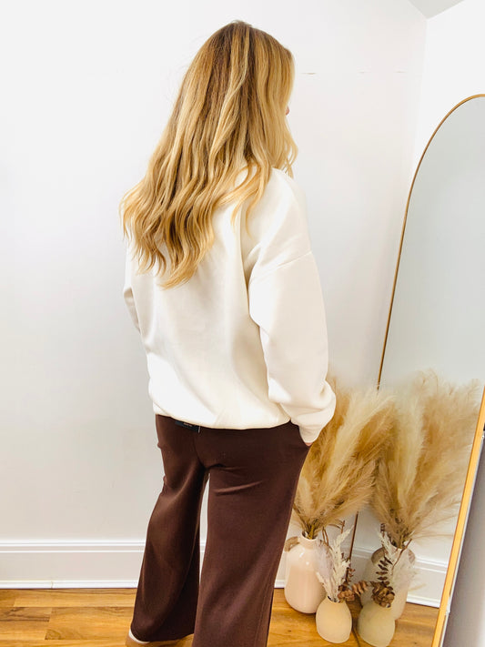 JASMINE - Brown Pintuck Wide Leg Jogger By QED London