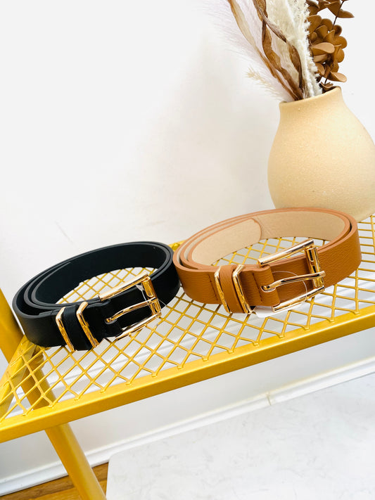 BABS - Black Faux Leather Jeans Belt With Gold Buckle