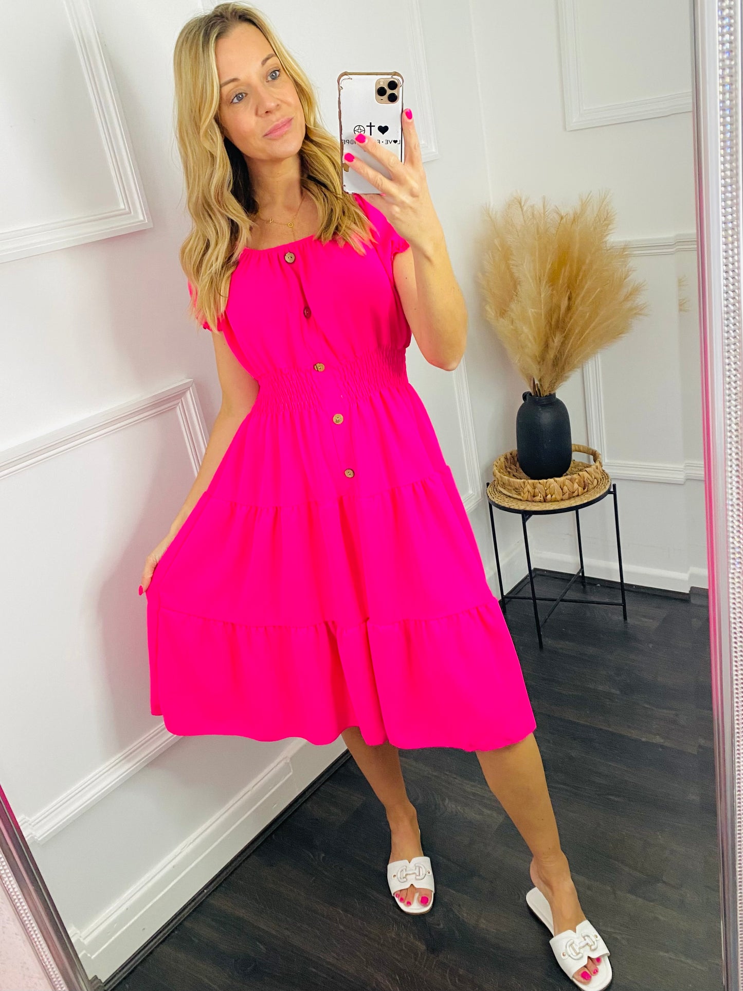 IREE - Hot Pink Panelled Plain Dress