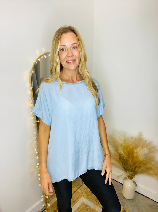 ZANTHIE - Soft Denim Drop Shoulder Top (CLEARANCE)