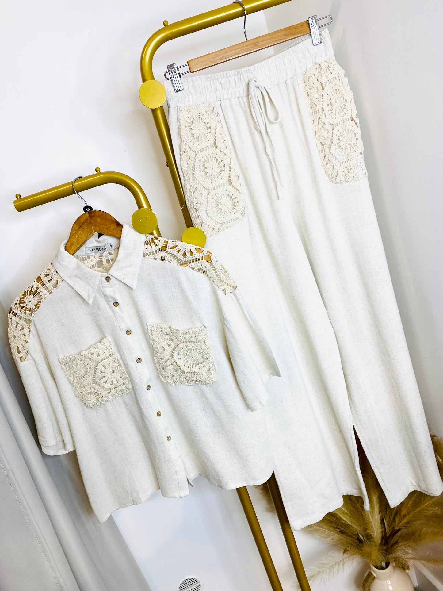 MARTIKA - Linen Shirt With Crochet Detail Co-ord Set