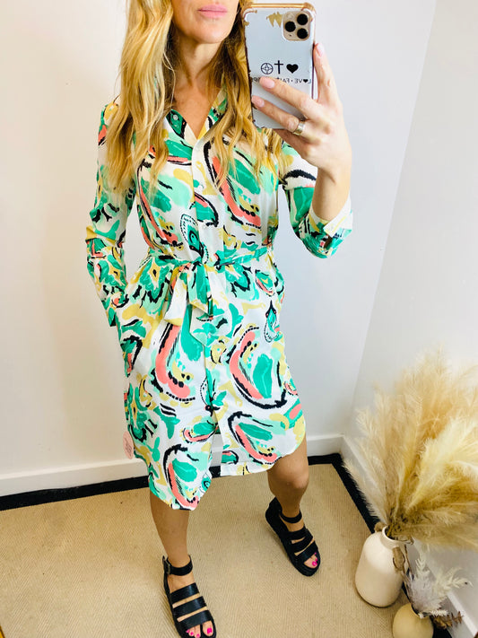 HONEY - Multi Print Mini Shirt Dress