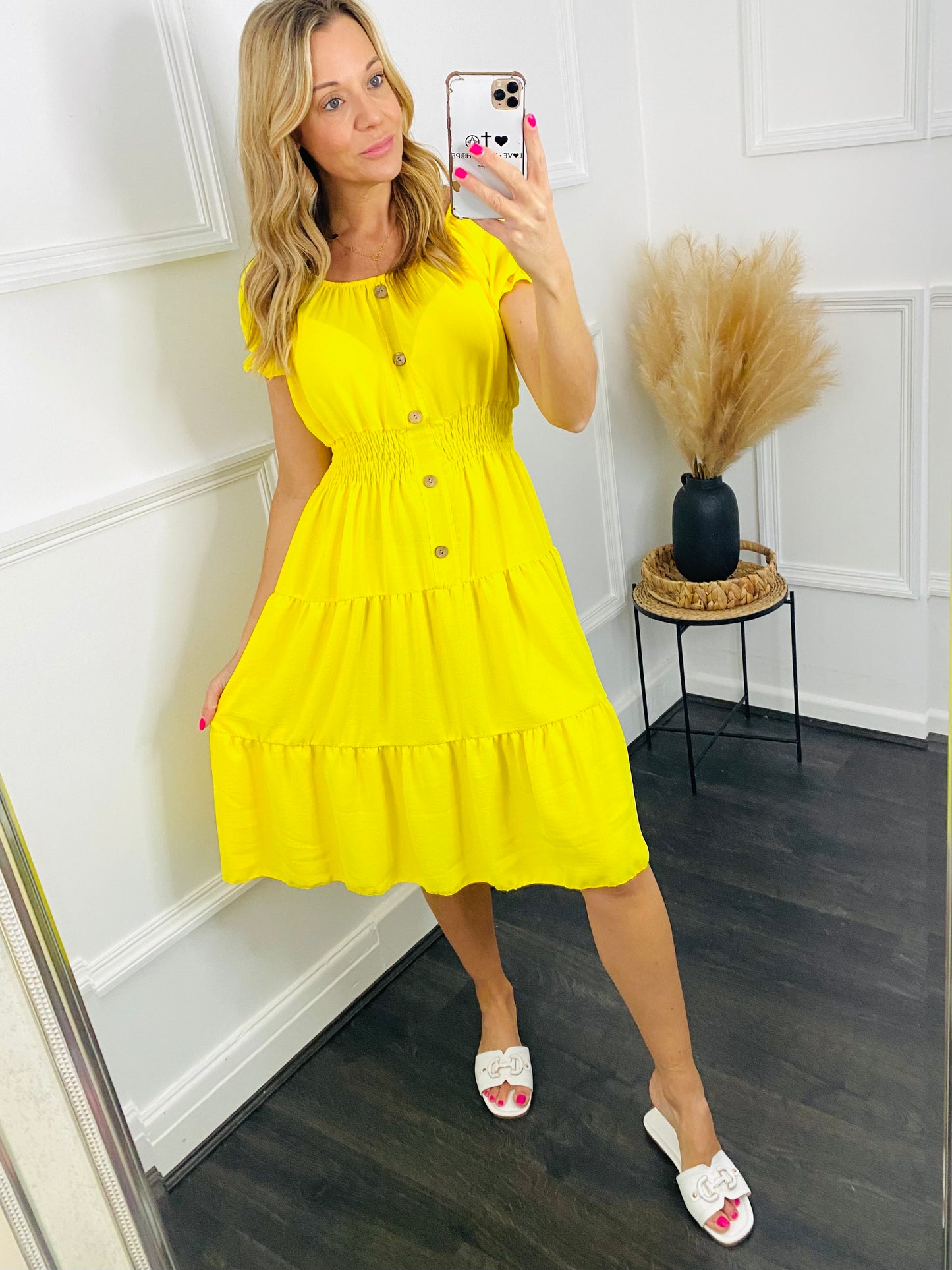 IREE - Yellow Panelled Plain Dress
