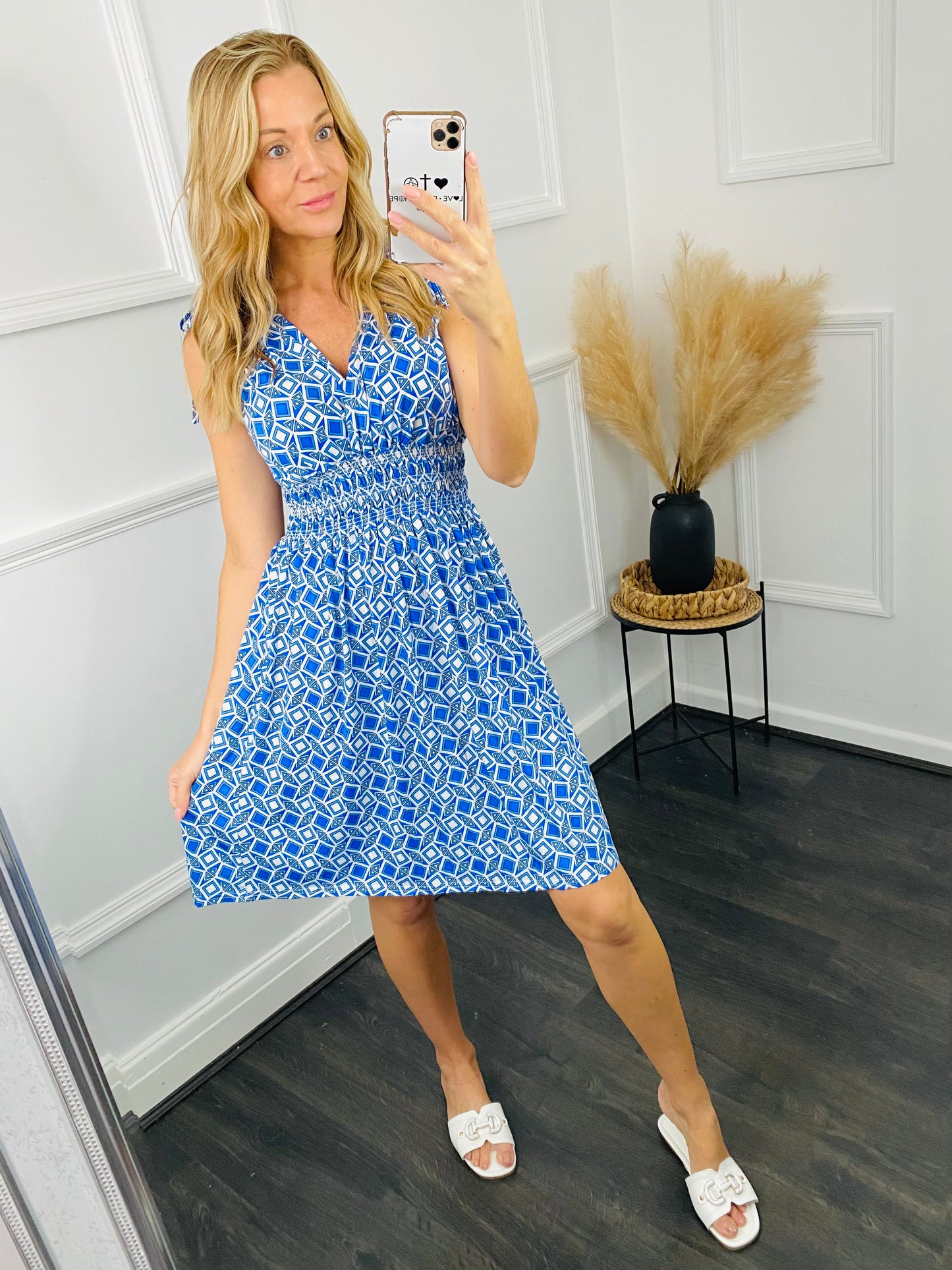 LEANNE - Blue Square Short Dress