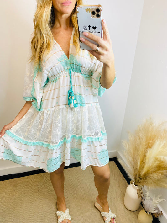 XALIA - Boho Kimono Style Dress In Aqua
