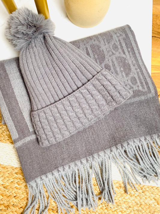 BUNDLE 5 - Grey Plain Hat & Luxury Look Grey Scarf