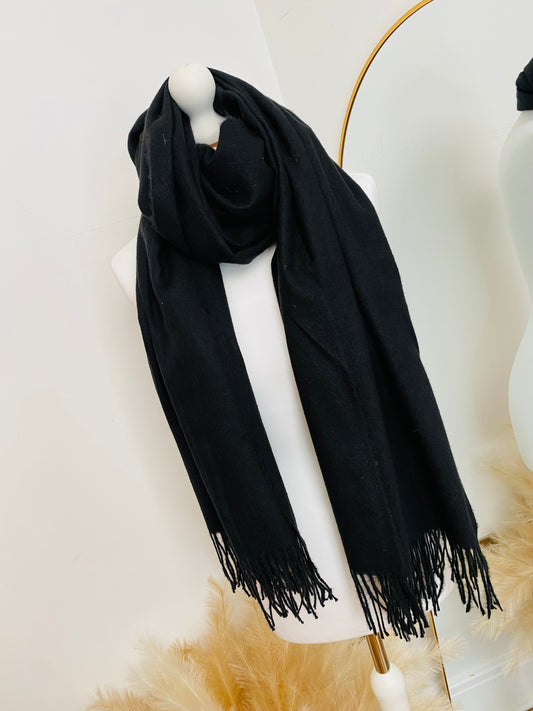 Black Large Plain Tassel Scarf