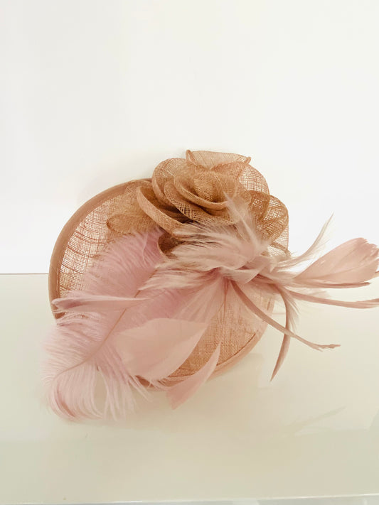 FASCINATOR - Dusky Pink Feather & Rose