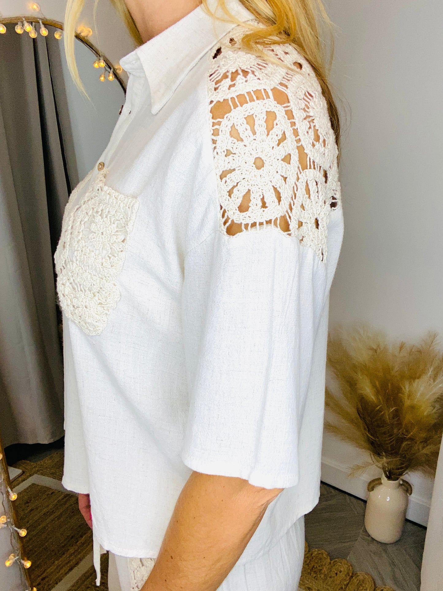 MARTIKA - Linen Shirt With Crochet Detail Co-ord Set