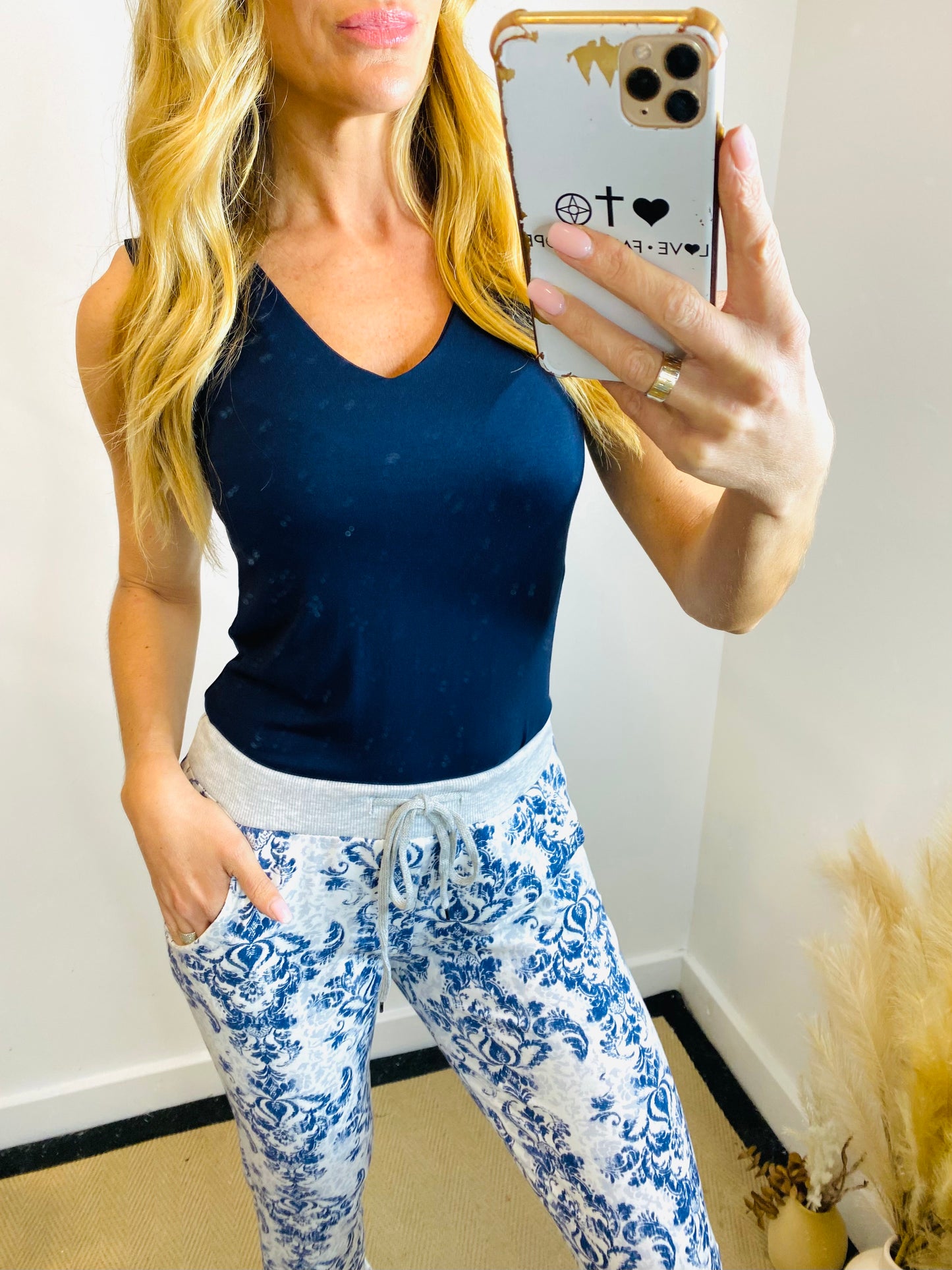 VIOLET - Double Layer V Neck Vest Top In Navy